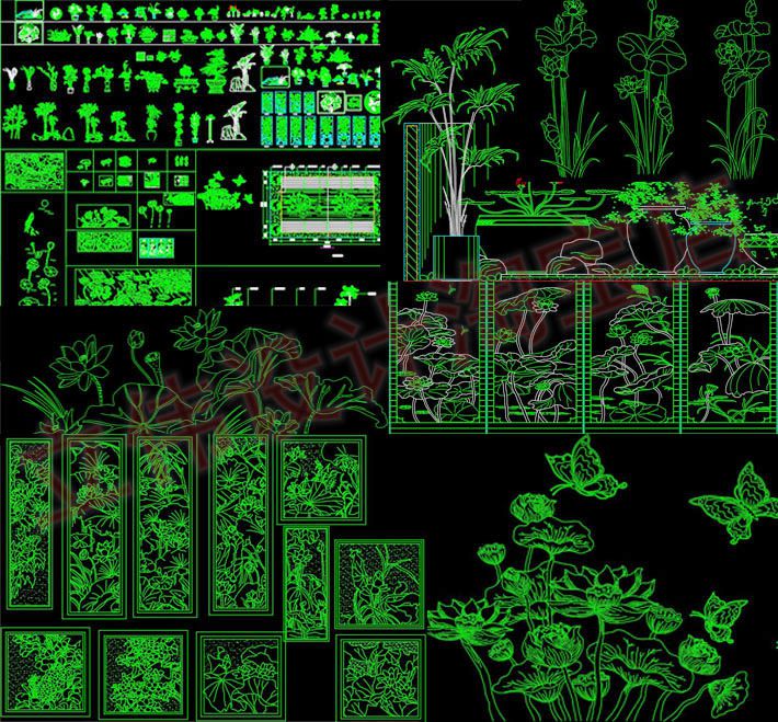 荷花荷叶CAD绿化植物花卉平立面图植物砂岩CAD图