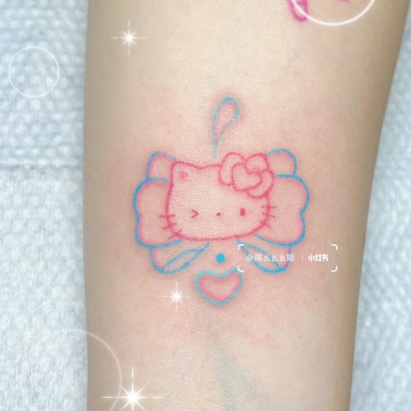 蝴蝶结kitty纹身贴 草莓蝴苹果樱桃蒂猫女生可爱彩色纹身贴防水