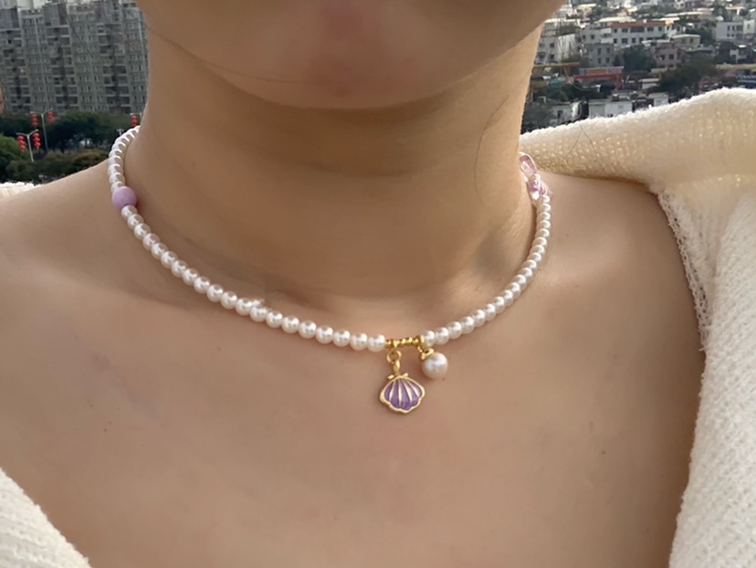 紫色贝壳珍珠吊坠项链张艺兴应援周边贝壳女孩专属颈链首饰