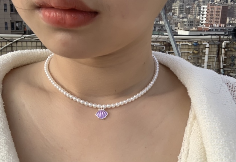 紫色贝壳珍珠项链张艺兴周边应援贝壳女孩专属珍珠颈链925纯银