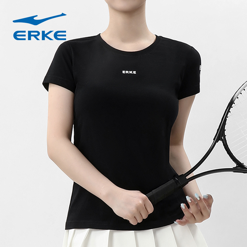 鸿星尔克运动短袖女t恤夏季新款女士圆领字母简约上衣网球半袖女