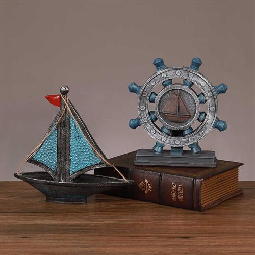 复古老式电话机时钟创意座机小提琴帆船摆件书房办公室桌面装饰品