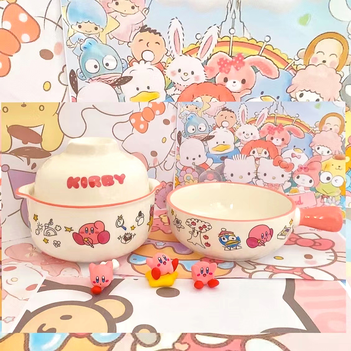 卡卡比 日用陶瓷泡面碗日式卡通动漫可爱粉色少女心学生带柄饭碗