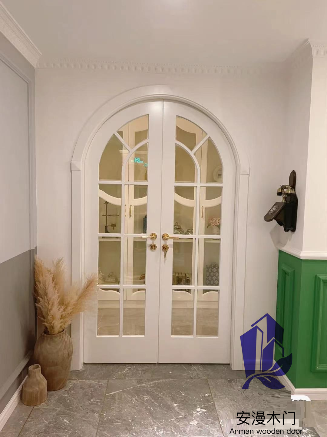 拱形双开门家用定制简约欧式白色蓝色实木烤漆套家装室内门卧室门