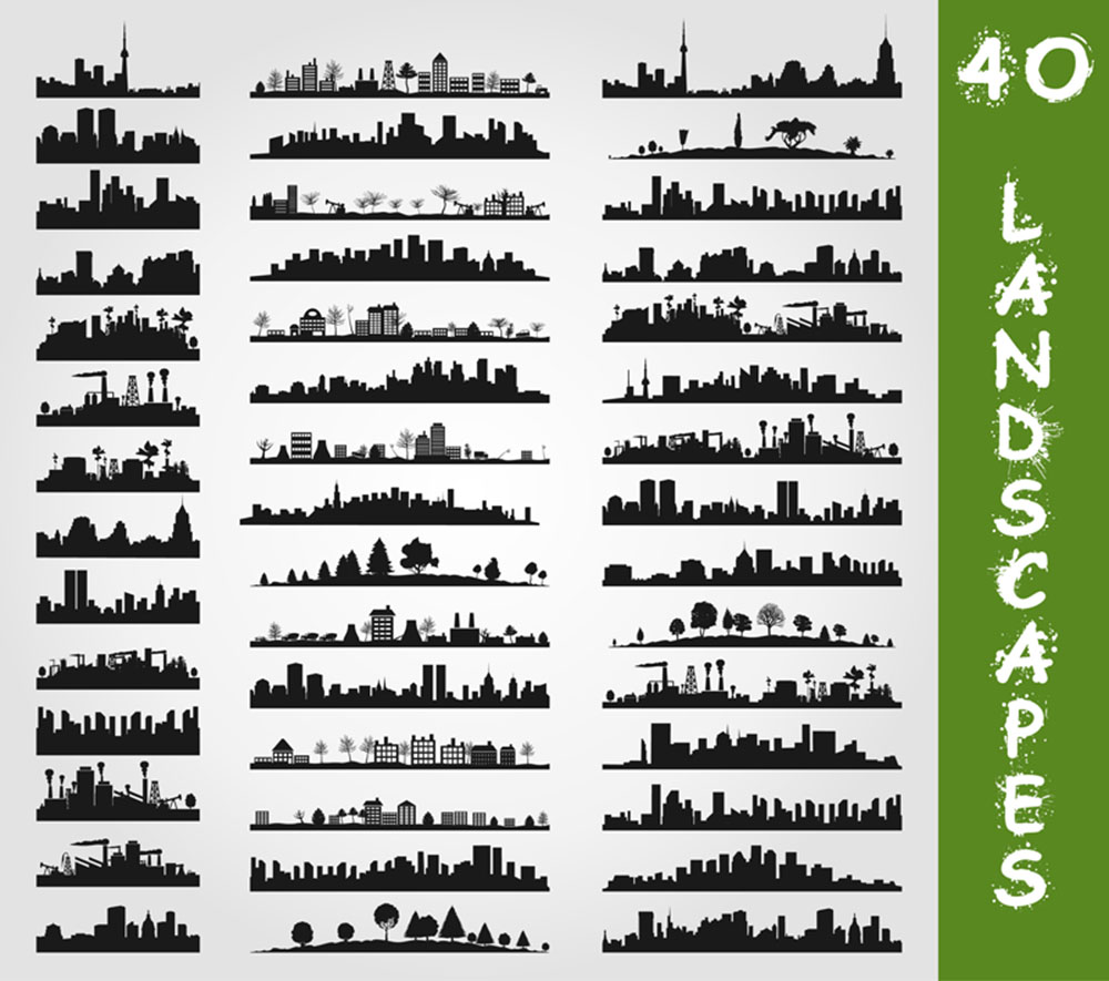 A0417矢量城市建筑剪影轮廓天际线图案 AI设计素材