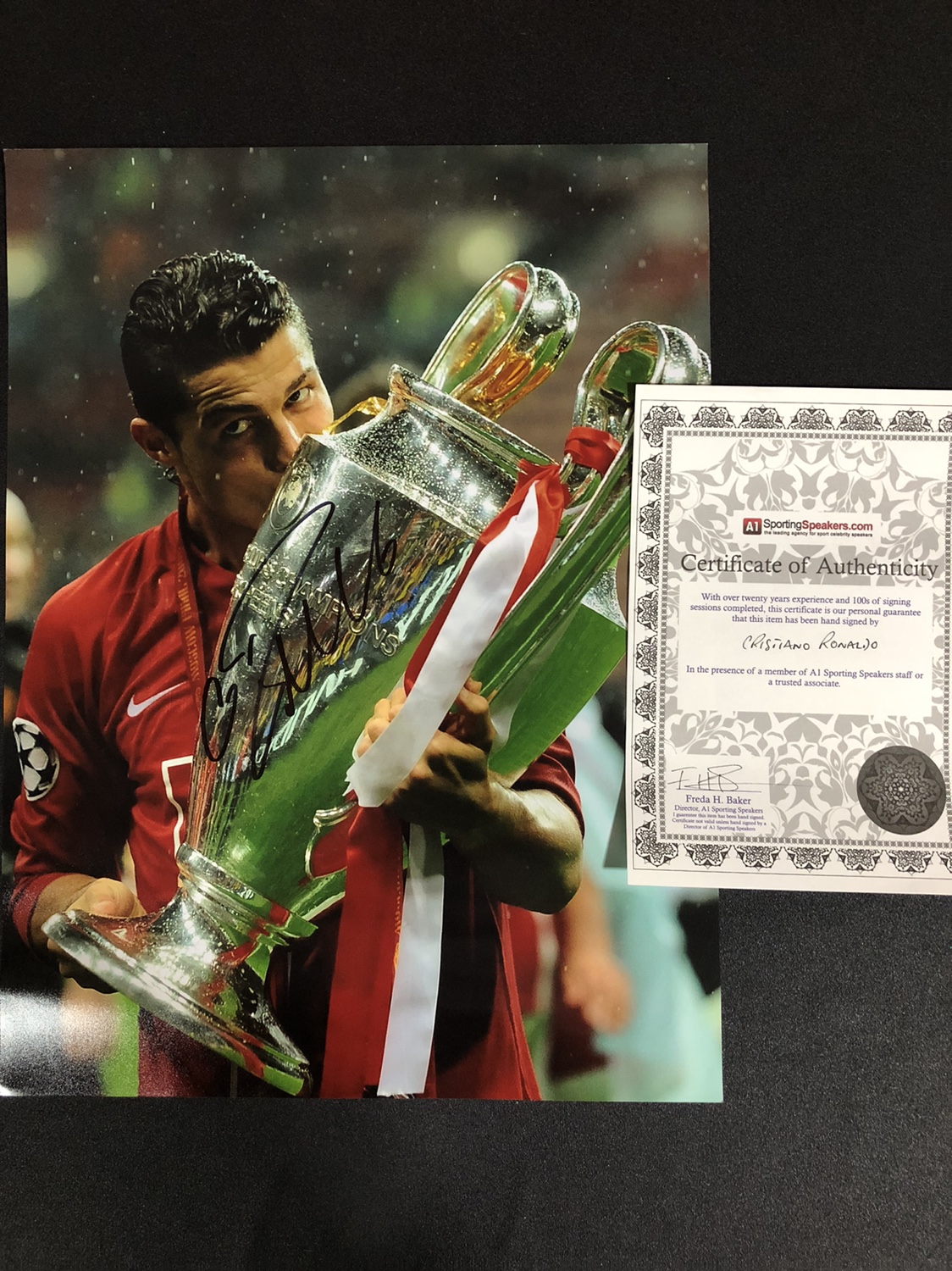 【现货】2008 欧冠决赛 07-08 曼联 7号 C罗 亲笔签名海报 带证书