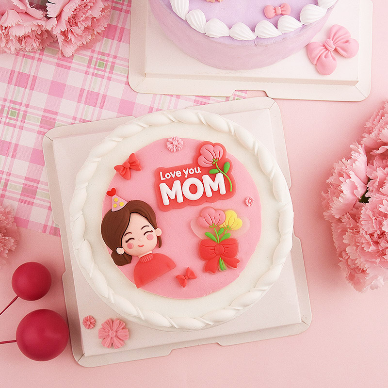 母亲节蛋糕装饰我爱妈妈卡通MOM软胶摆件康乃馨花朵捧花甜品插牌