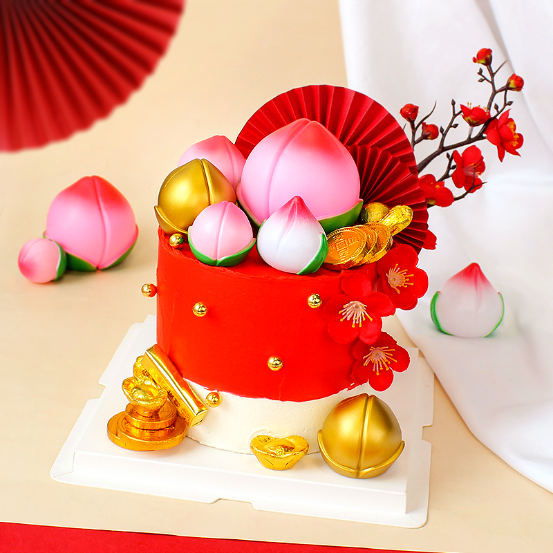 祝寿蛋糕装饰生日寿桃寿星甜品台摆件大号桃子塑料钱袋竹子烘焙