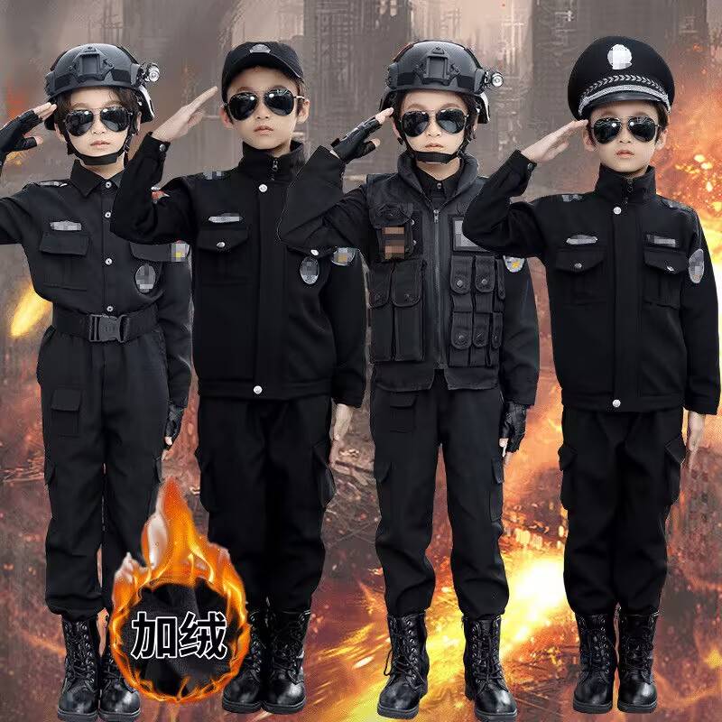 儿童特警军装加绒套装男童警察服冬季加厚衣服特种兵全套保暖外套