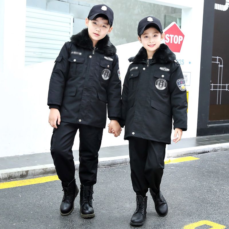 儿童警察服冬季套装男童小特警夹棉加厚衣服小孩特种兵新年棉服