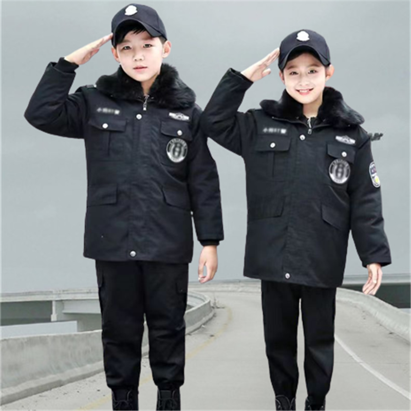 儿童警官服警服小孩保安衣服冬季加厚棉服男童特警警察服加棉冬装