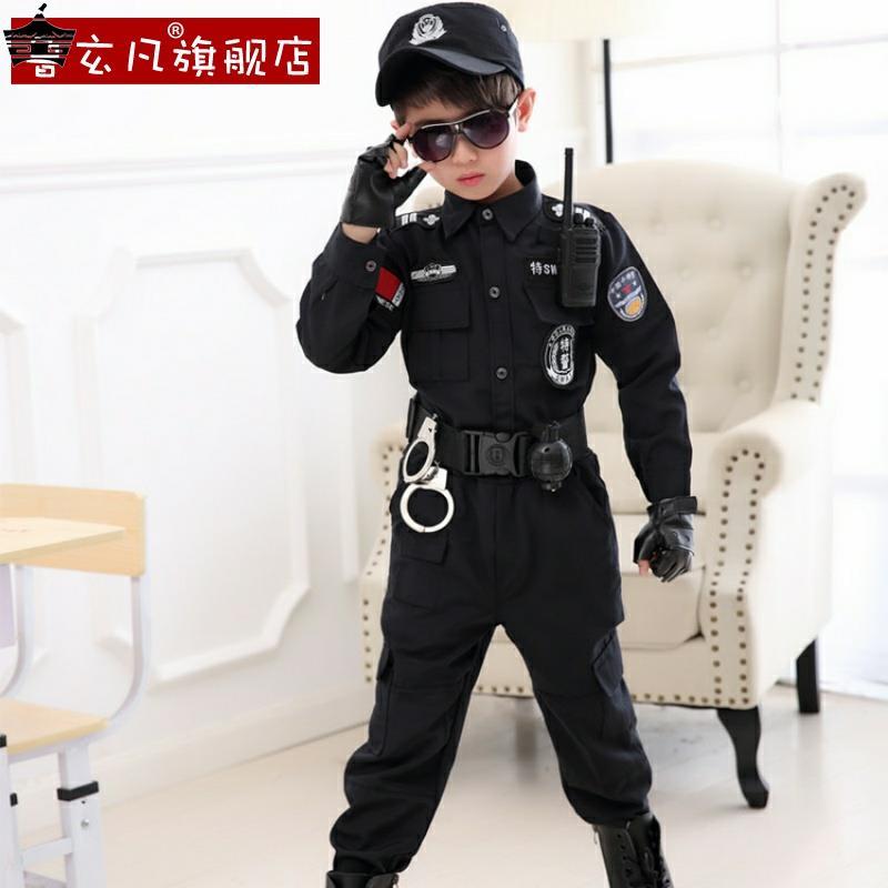 儿童警察特警服装特种兵套装军人警官表演服男女小孩警装演出衣服