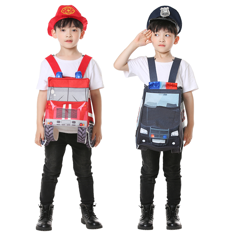 万圣节儿童服装消防员汽车警车校车火车cos创意表演服幼儿演出服