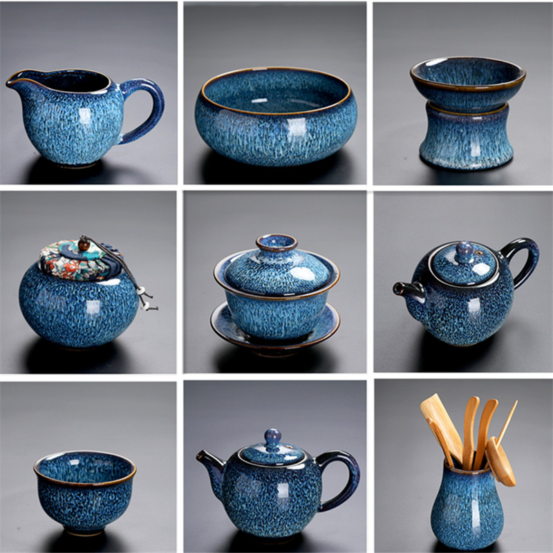 陶瓷茶具套装家用茶艺兔毫天目窑变建盏盖碗泡茶壶喝茶杯茶洗茶道