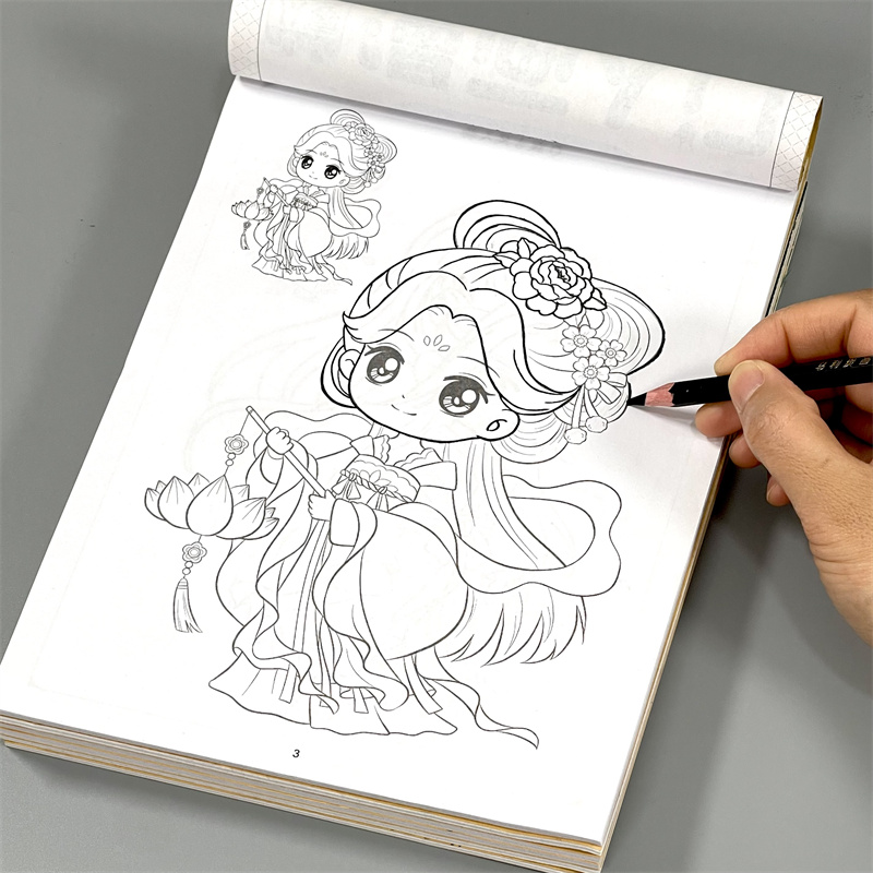 动漫画入门描幕本线稿画儿童小学生Q版古风公主美少女素描绘画册6