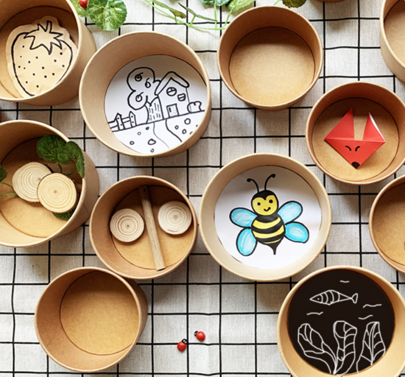 牛皮纸碗幼儿园手工美工区环创材料小班生活区域投放材料教室布置