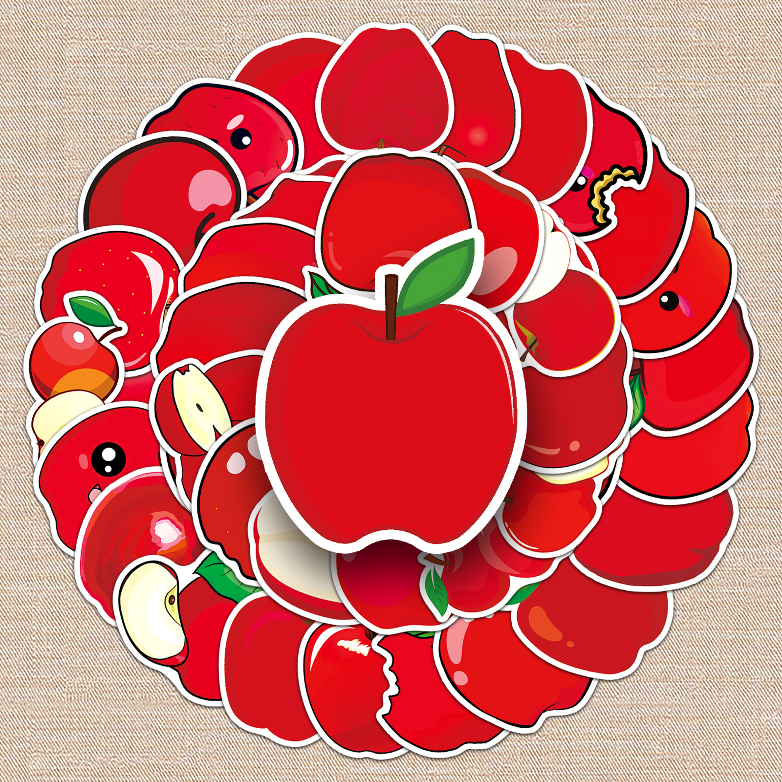 50张苹果美味水果卡通可爱防水涂鸦DIY装饰手机壳手账本咕卡贴纸