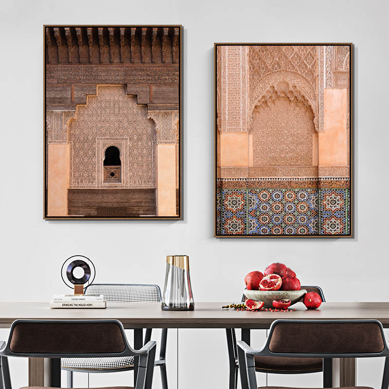 新款摩洛哥风格墙面装饰画餐厅轻奢挂墙画建筑艺术民族风玄关挂画