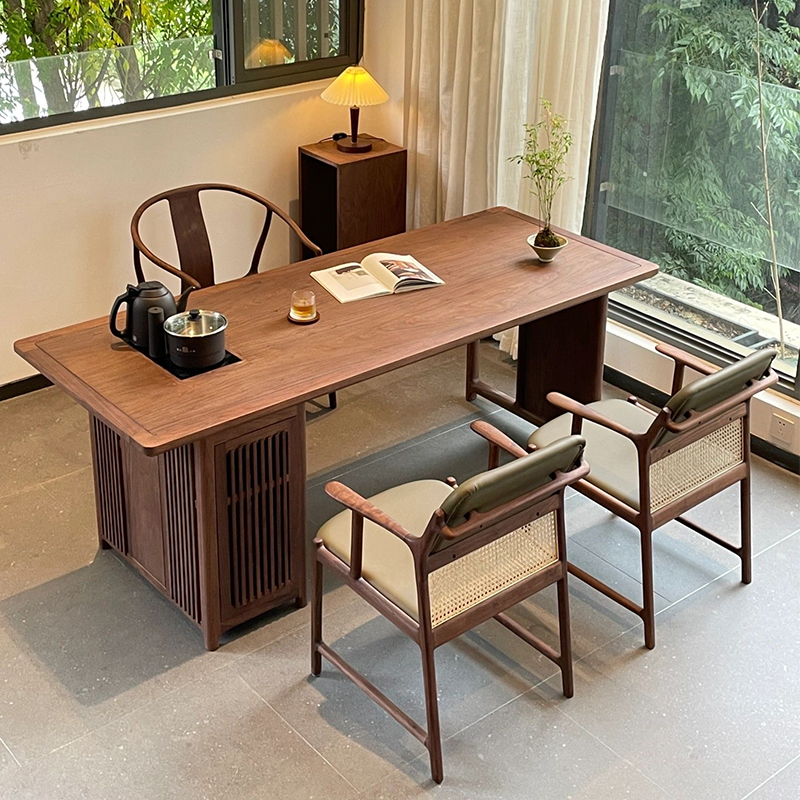 新中式北美黑胡桃木阳台小茶桌椅功夫泡茶台禅意茶室简约实木家具