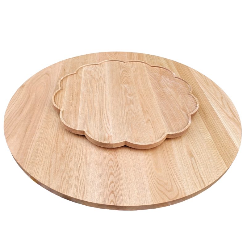 北美红橡木圆桌面带转盘实木饭桌原木梅花餐桌面圆形台面茶几圆盘