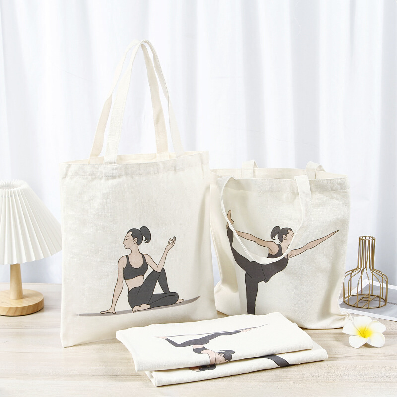 现货直供帆布袋瑜伽动作手提袋女性收纳购物包广告个性宣传棉布袋