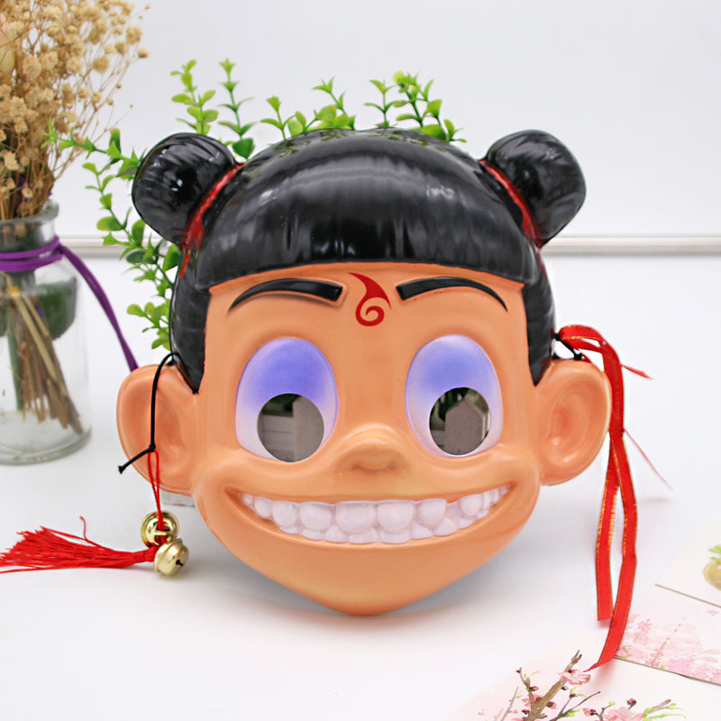 新款哪吒魔童降世儿童角色扮演塑料cos面具表演搞笑道具周边玩具