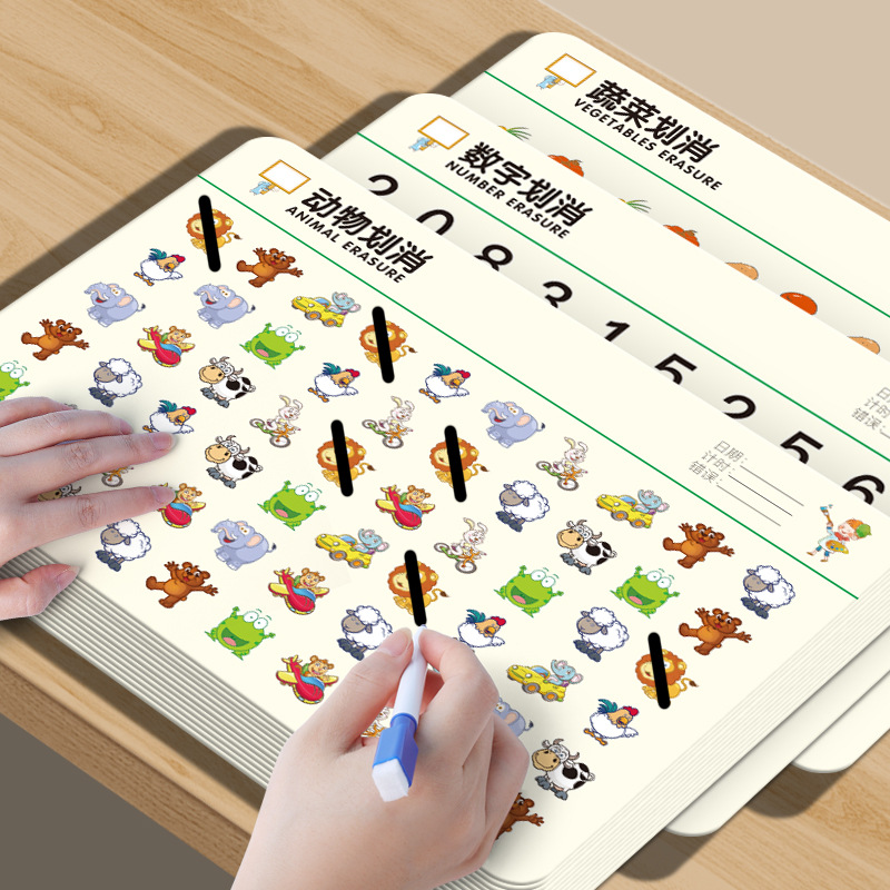 数字划消儿童视觉专注力训练玩具思维训练可擦写益智水果字母卡