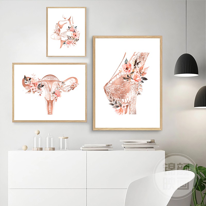 妇产科办公室装饰画油画乳房解剖艺术乳腺子宫花海报助产背景壁画