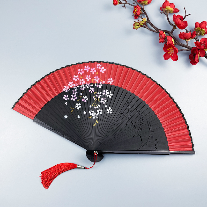 大红色扇子折扇中国风女式夏季古风古典可跳舞蹈工艺手绘喷绘扇子