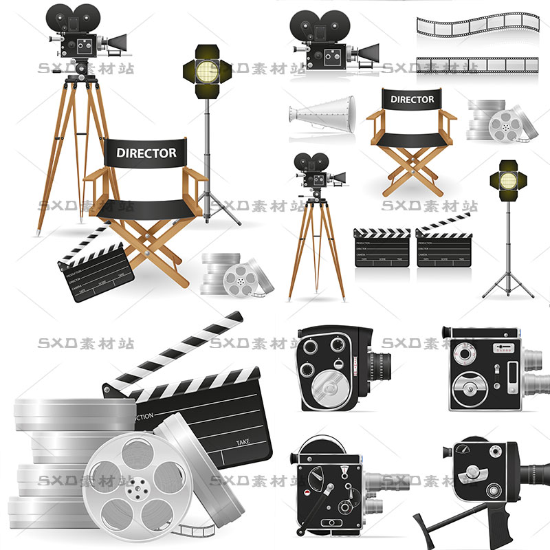 电影胶片胶带架子老式放映机摄像机矢量设计素材 10EPS