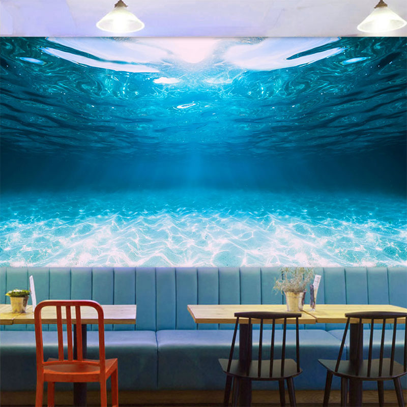 海底世界壁纸蓝色海洋风格主题波纹深海装饰壁画海水墙布背景墙纸