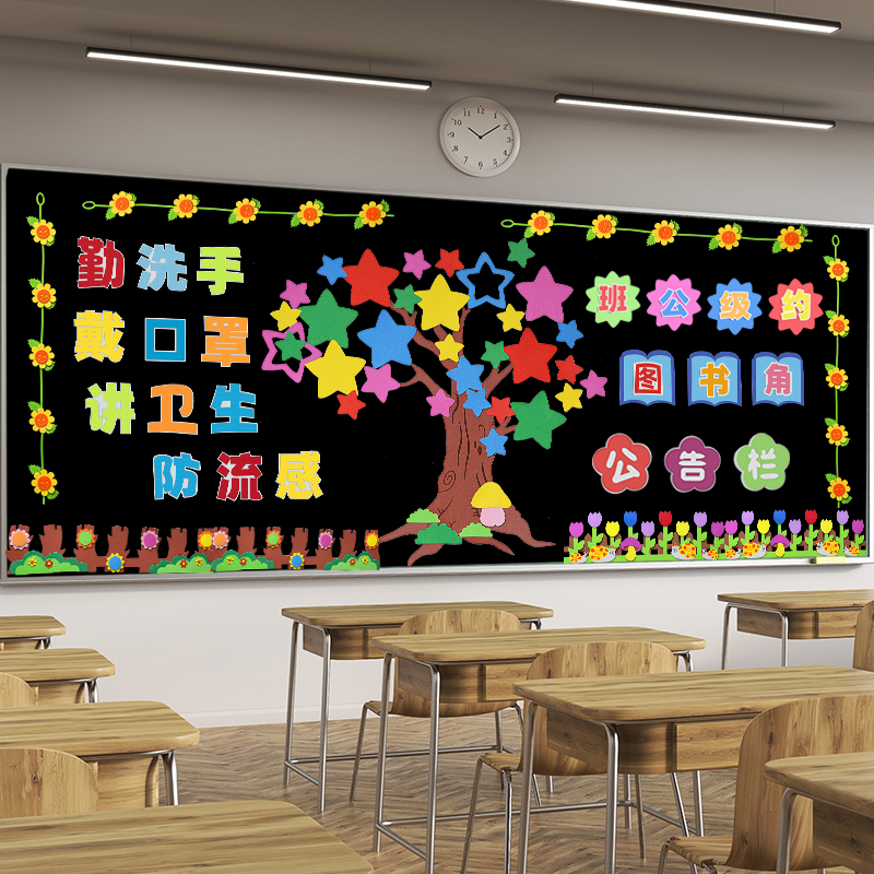 幼儿园环创教室布置班级黑板报主题装饰防疫宣传疫情防控文化墙贴