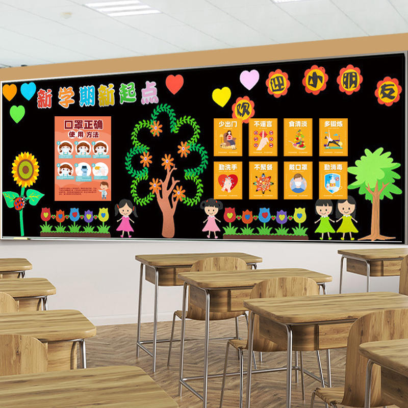 小学幼儿园疫情环创教室防疫布置班级黑板报主题墙装饰文化墙贴纸