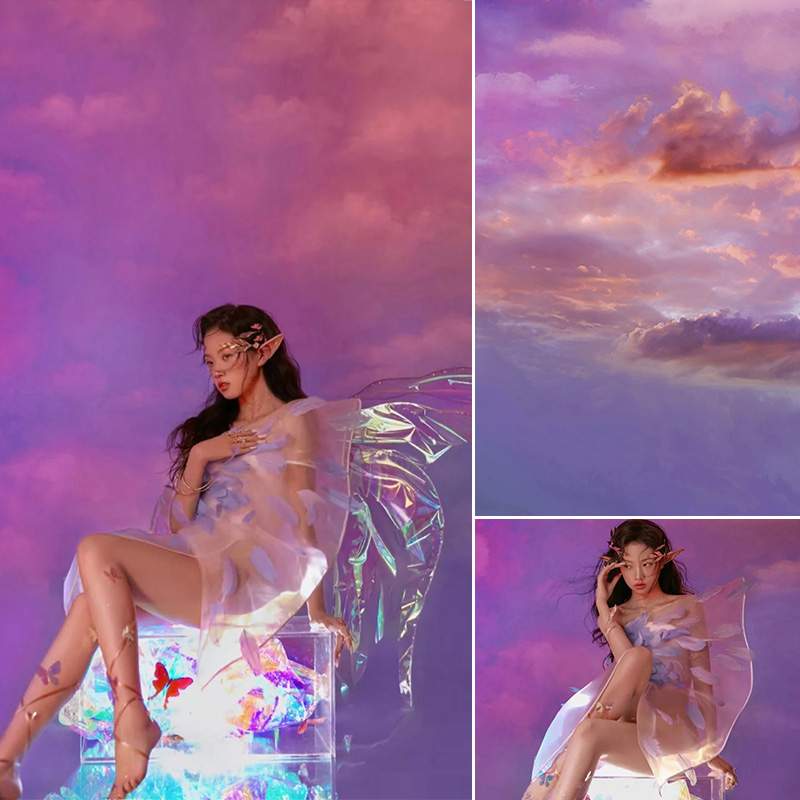 粉色梦幻天空拍照背景晚霞艺术天空写真背景紫色天空摄影MH-0473
