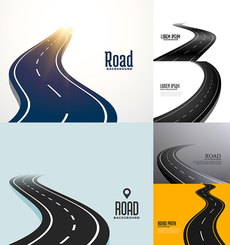 公路背景 扁平化高速公路交通道路干道插画 AI格式矢量设计素材