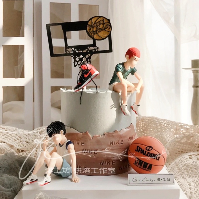 篮球主题灌篮高手蛋糕装饰樱木花道流川枫鞋盒篮球鞋球框生日插件