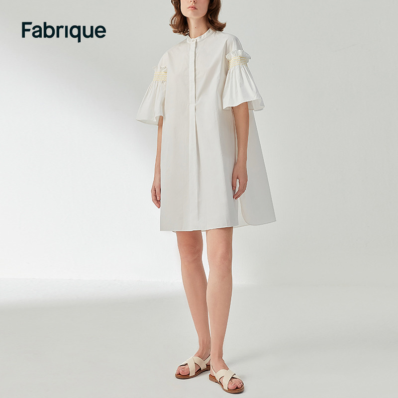 Fabrique抽褶荷叶边设计衬衫连衣裙2023夏季新款芭比娃娃裙女裙子