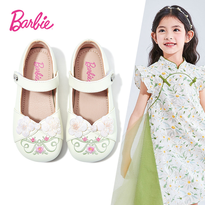 芭比娃娃优雅甜美中国风皮鞋2024年春秋款国风刺绣精致女童汉服鞋