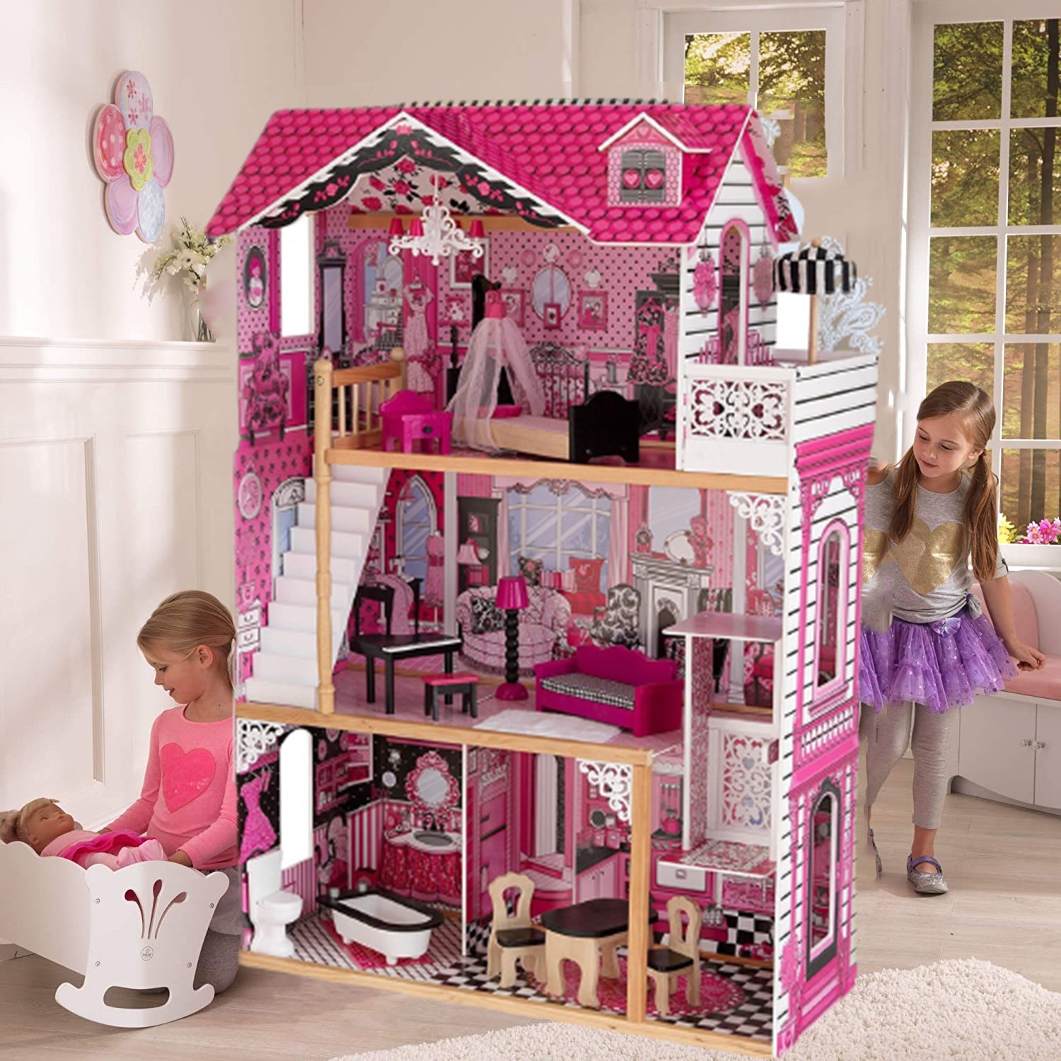 欧美木质娃娃屋儿童公主屋城堡玩具屋女孩大型别墅房子玩具房礼物