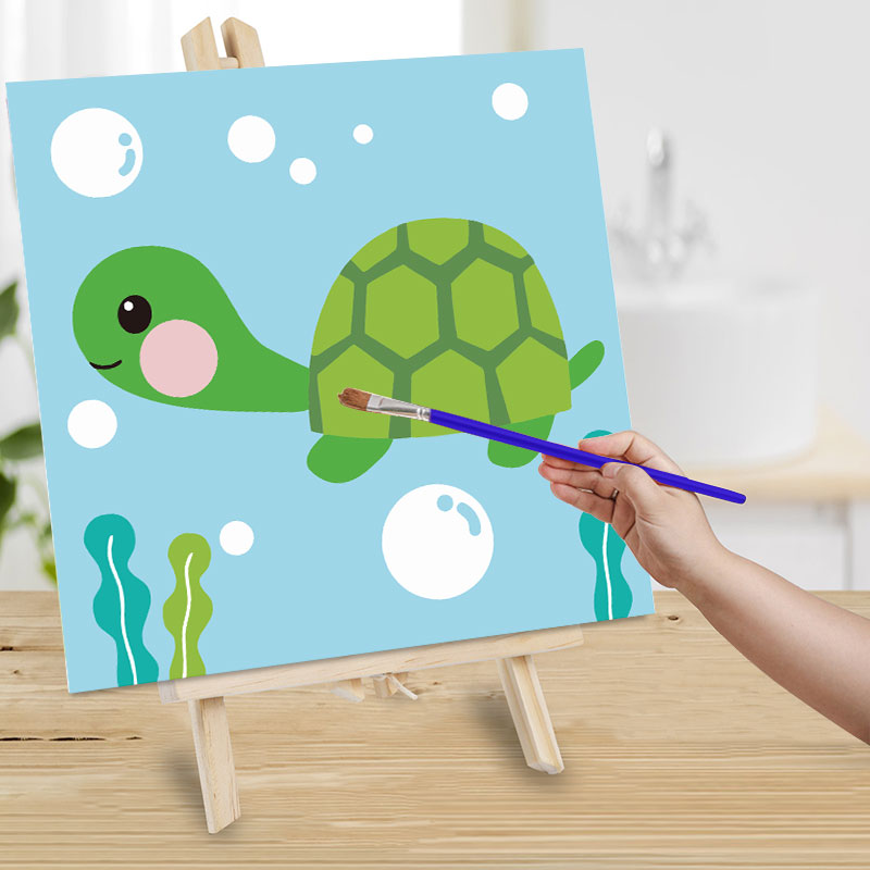 diy数字油彩画手工儿童充填色治愈定制卡通小尺寸水彩装饰画乌龟
