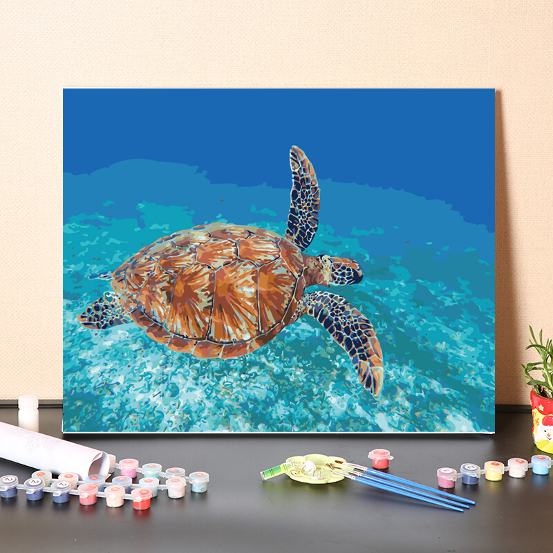 数字油画diy填充海洋动物海龟解闷手工填色大海风景装饰油彩画画