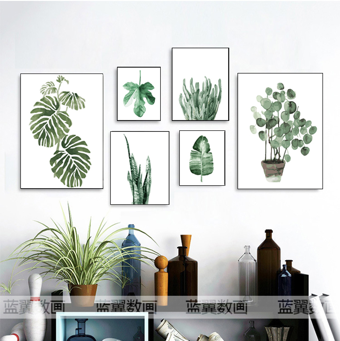绿色植物花卉数字油画DIY油彩画北欧客厅小清新装饰画龟背树叶子