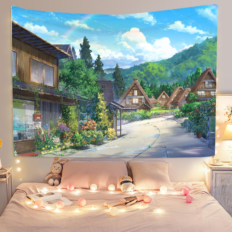 日本动漫治愈系背景布出租屋布置卧室宿舍床头墙面风景画装饰挂布
