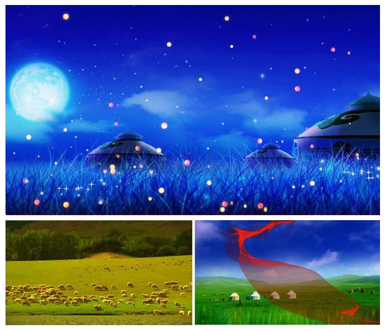 草原的月亮舞台表演背景 美丽的大草原 广场舞 led动态视频素材