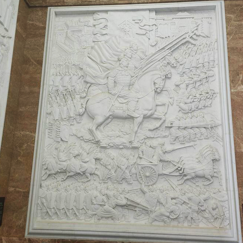 战国时期古代打仗军人浮雕背景墙城市文化主题公园汉白玉壁画摆件