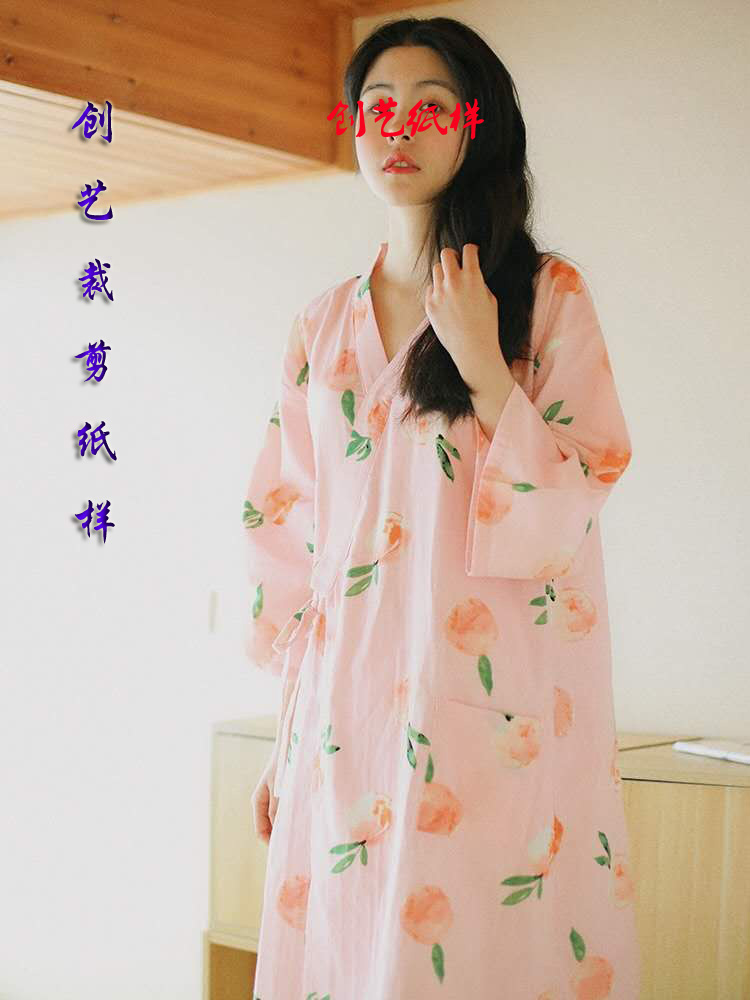 裁剪图 B44日系睡裙女纯棉睡袍日式和风春秋大码浴袍和服睡衣纸样