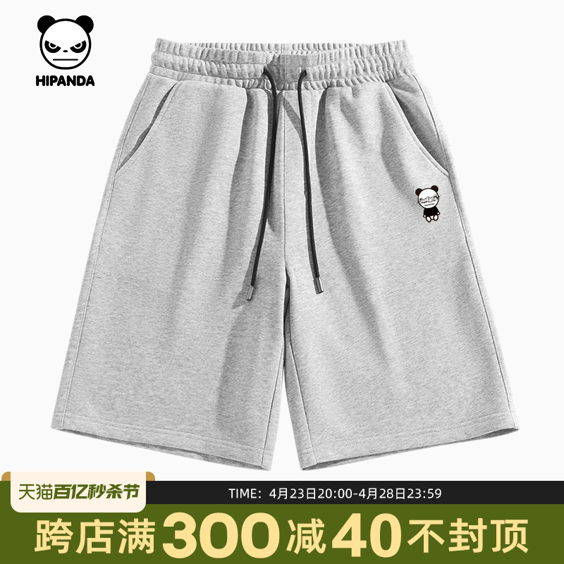 Hipanda你好熊猫潮牌高级基础款纯棉短裤男2024夏季新款运动裤