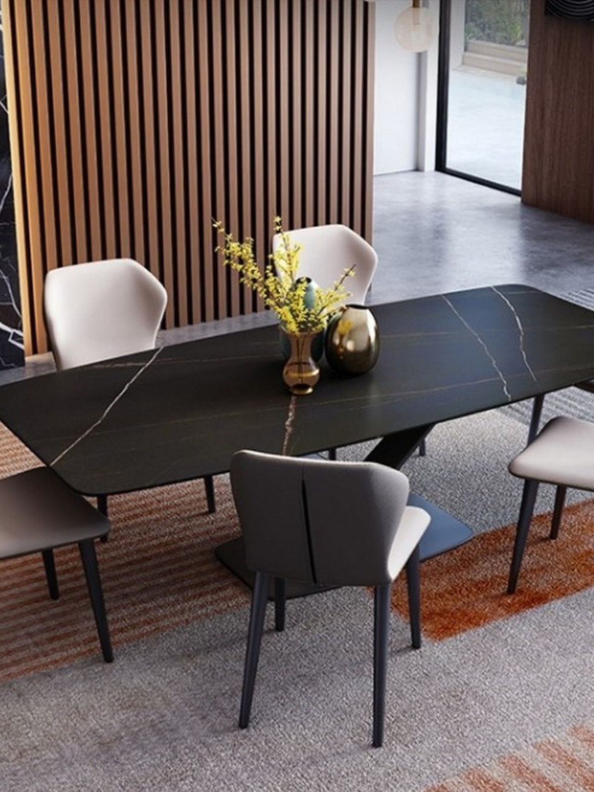 轻奢现代简约小户型式大理石餐桌椅组合家具岩板餐桌设计师意极简