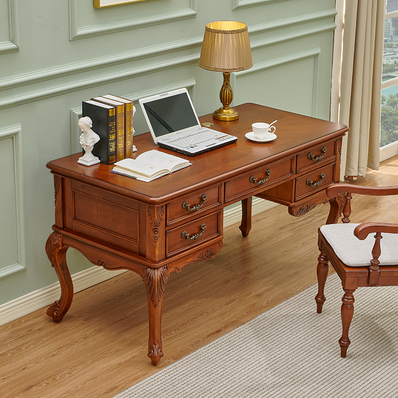 美式复古实木书桌椅组合设计师书桌学生台式电脑桌简约现代家用桌