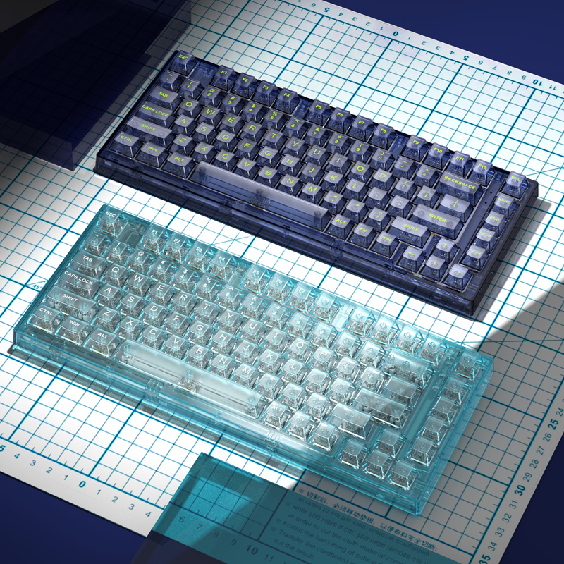 新盟X75透明机械键盘无线蓝牙三模女生电竞游戏RGB打字办公笔记本